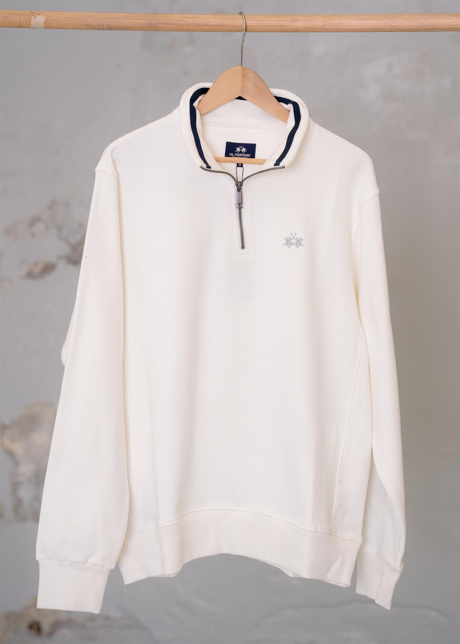 Image of Men’s half zip cotton French Terry sweatshirt – Chalino Off White