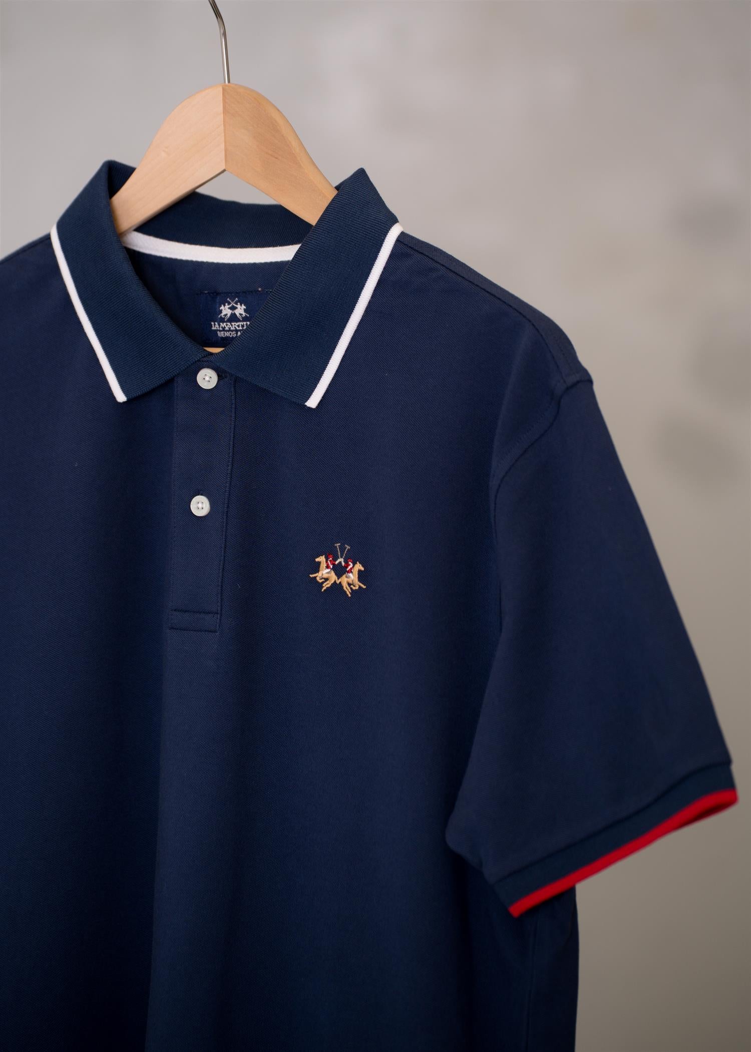 Image of Men’s regular fit stretch piqué polo shirt Essential – Russell NAVY